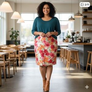 Rena Rowan floral Skirt size 16W peach multi business casual